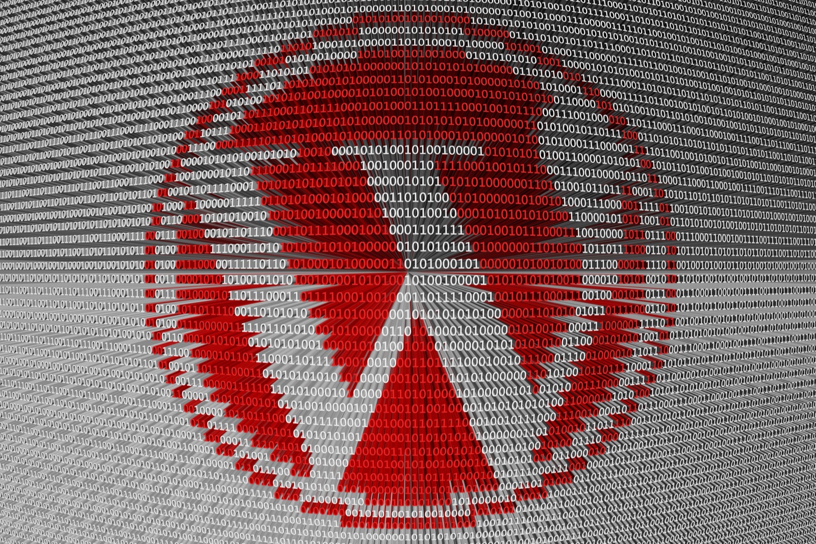 Binary code splitting into red and grey segments, representing the split between managed and shared WordPress hosting