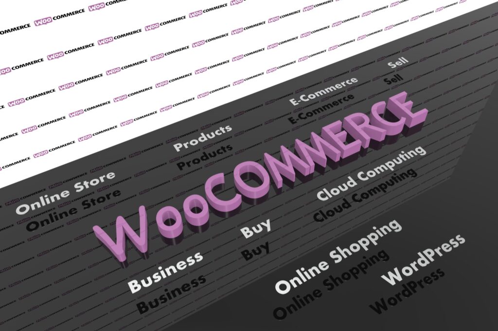 WooCommerce branding surrounded by online store, eCommerce and WordPress keywords